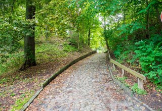 Der Weg zum Burgwall hinauf führt zum Friedhof., © Frank Burger