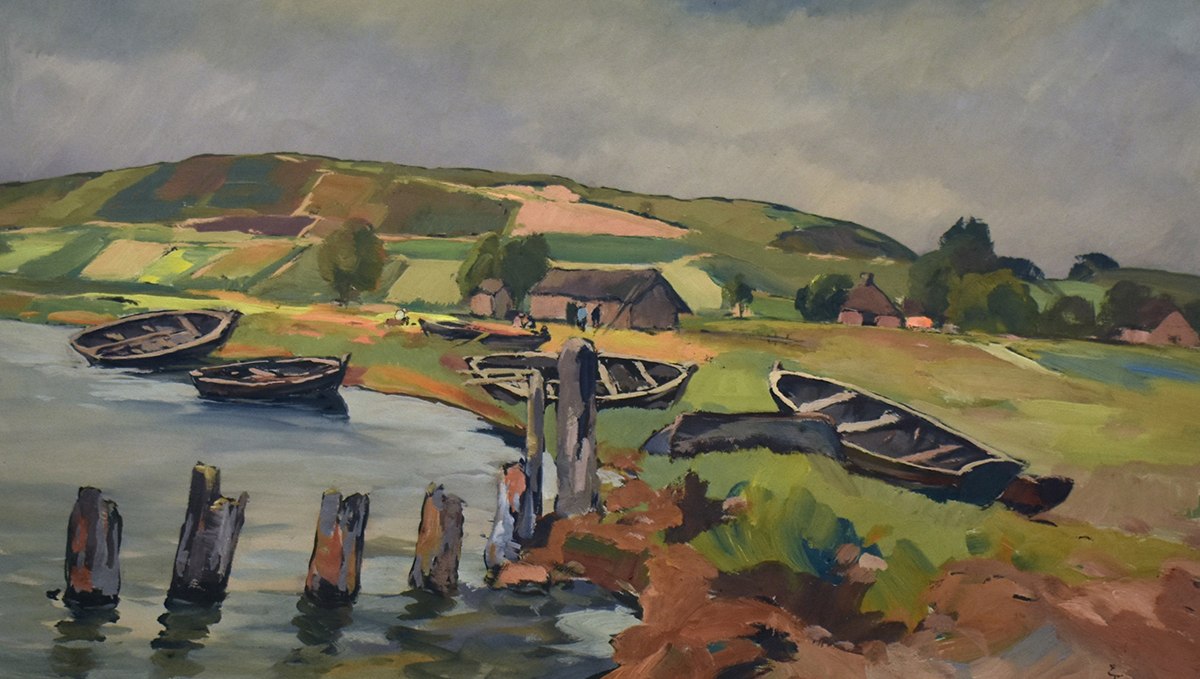 Tempera „Fischerhafen von Middelhagen am Hagen‘schen Wiek (Rügen)“, Eugen Kucher, © MB 5881; ©Stadtmuseum Bergen auf Rügen