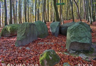 versteckt in den Buchenwäldern der Stubnitz liegt das Großsteingrab "Pfennigkasten", © Archäo Tour Rügen