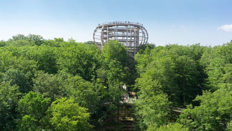 Der Baumwipfelpfad mit dem Aussichtsturm „Adlerhorst“ liegt inmitten eines Buchenwaldes in Prora auf der Insel Rügen., © Erlebnis Akademie AG / Naturerbe Zentrum Rügen