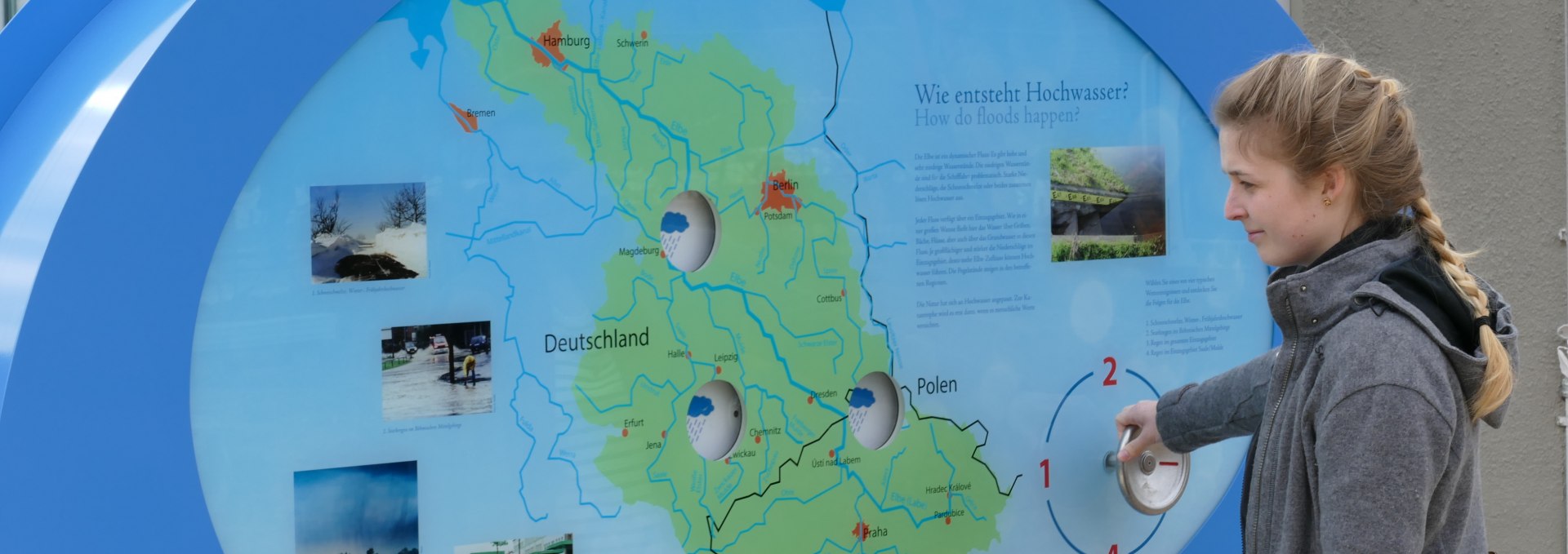 Hochwasser ist das zentrale Thema der interaktiven Ausstellung, © Biosphärenreservatsamt Schaalsee-Elbe Foto: Dirk Foitlaenger