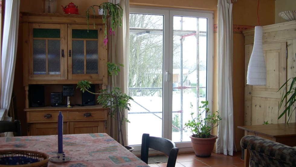 Hof Silberweide: Ferienappartement mit Terrasse und Blick auf die Pferdeweiden, © Hof Silberweide/ Alrun Romanus