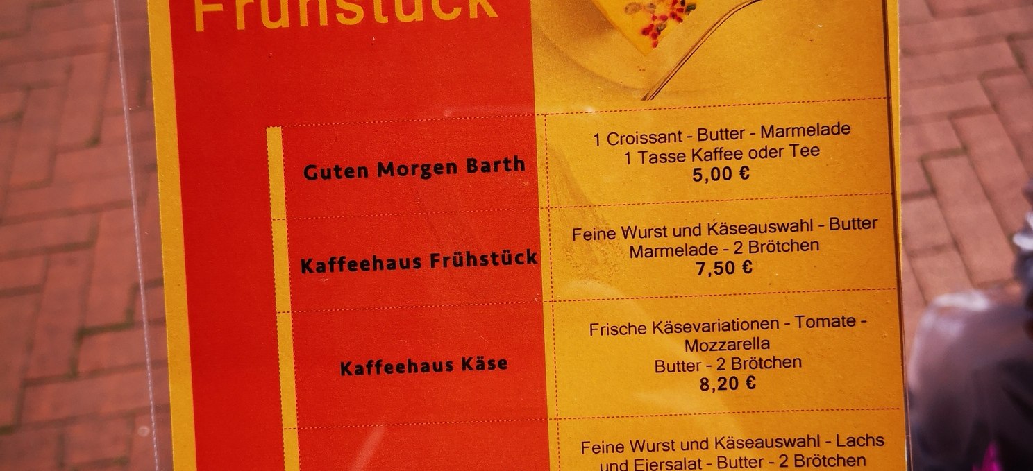 Frühstückskarte Rückseite, © Kaffeehaus Barth