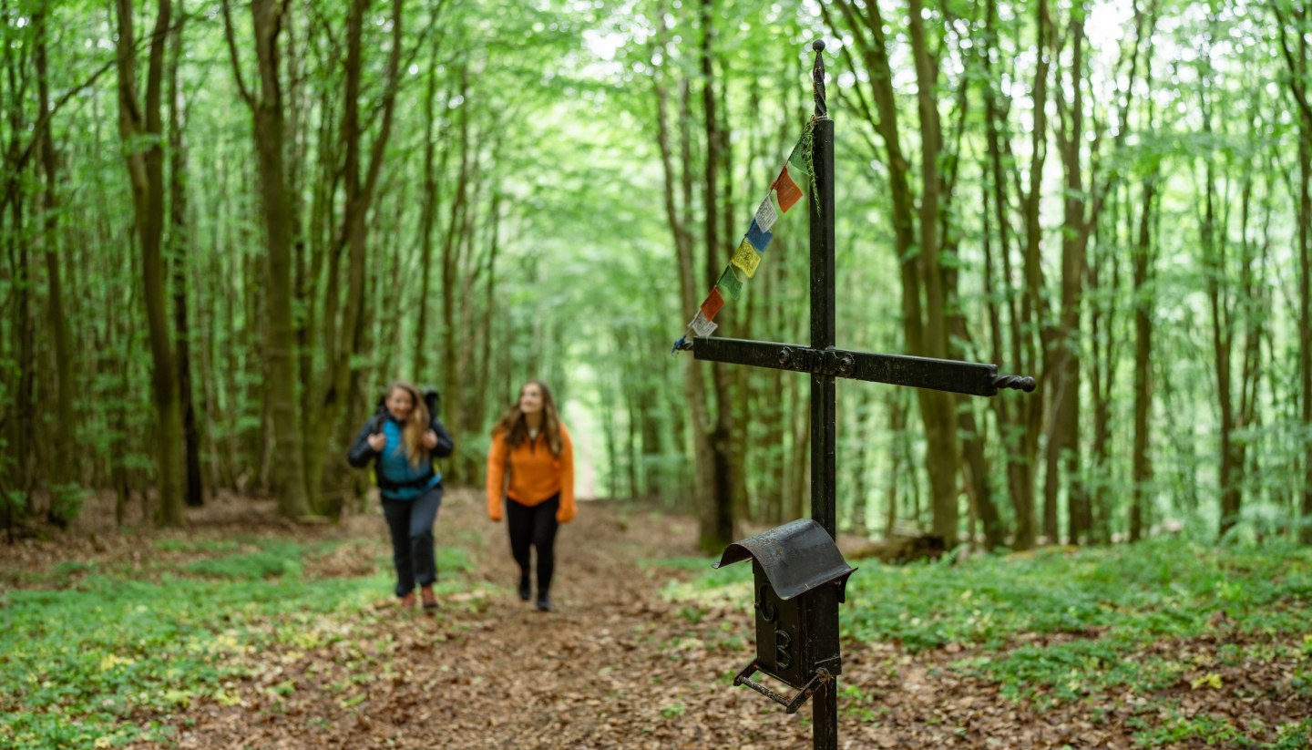 Immerhin 179 Meter misst der Helpter Berg – Mecklenburg-Vorpommerns höchster Gipfel. Da kommen die Freundinnen schon mal aus der Puste! Eintragen ins Gipfelbuch natürlich nicht vergessen!