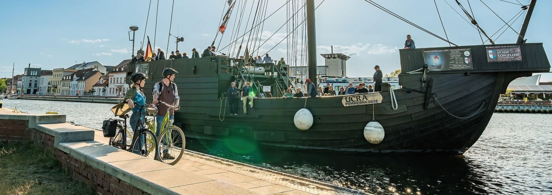 Pommernkoggge Ucra im Hafen von Ueckermünde, © TMV/Tiemann