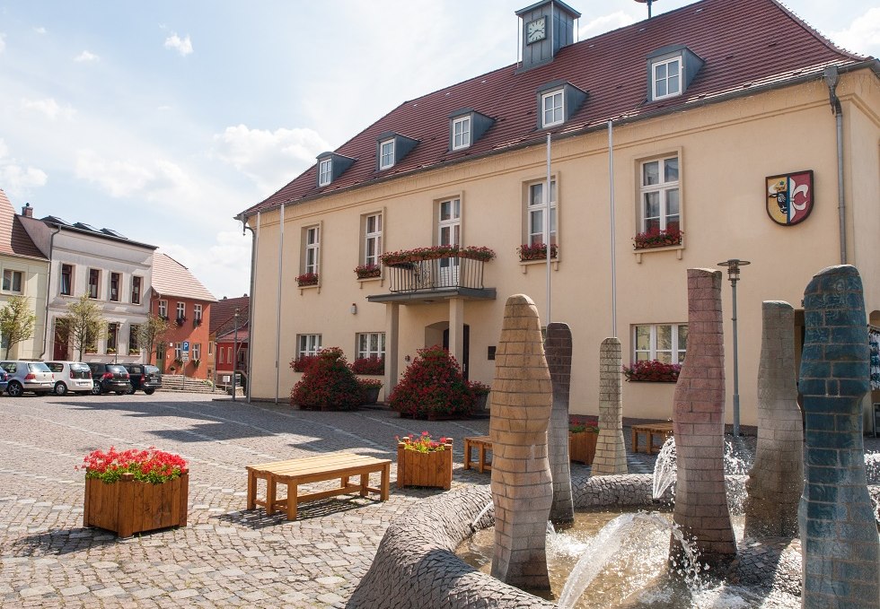 Der Tessiner Rathaus mit Springbrunnen im Vordergrund., © Frank Burger