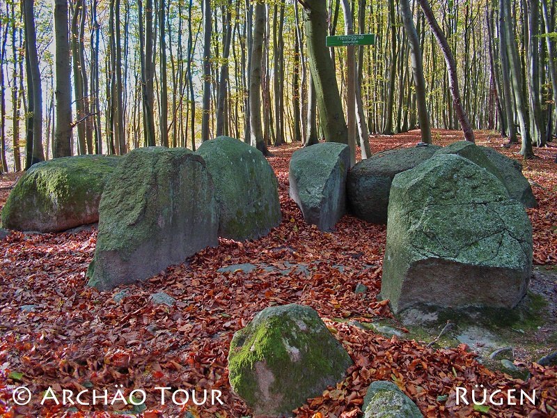 versteckt in den Buchenwäldern der Stubnitz liegt das Großsteingrab "Pfennigkasten", © Archäo Tour Rügen
