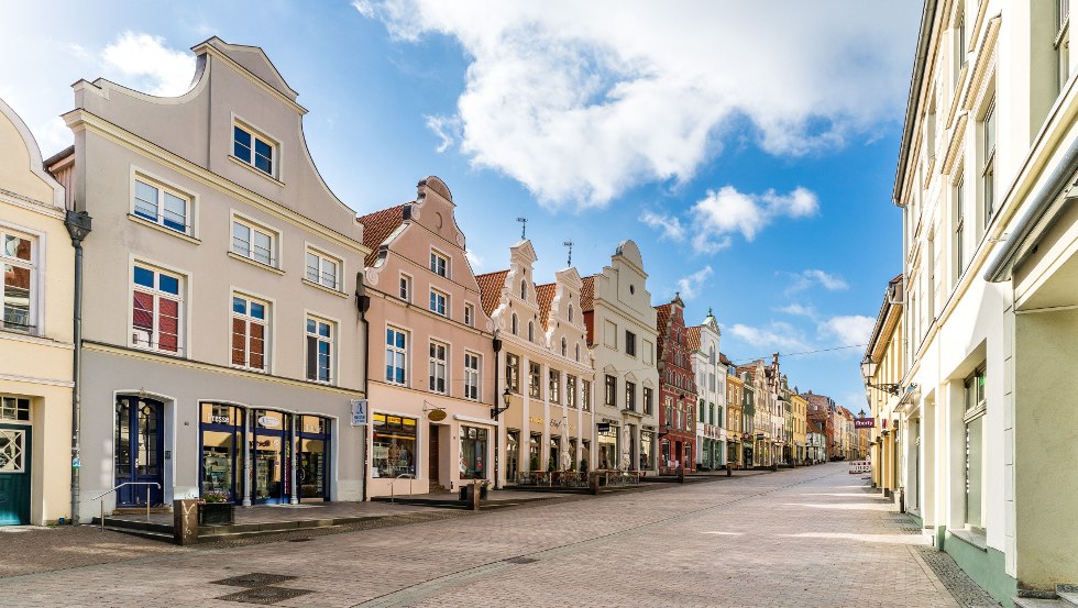 Typische Giebelhäuser in der Krämerstraße Wismar, © TZ Wismar, Alexander Rudolph