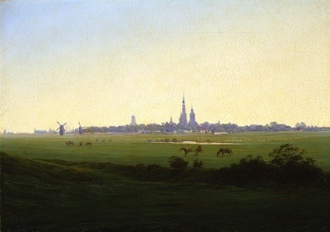 Caspar David Friedrich. Heimatstadt, © Caspar David Friedrich, Wiesen bei Greifswald, 1821/22 © Hamburger Kunsthalle/bpk, Foto: Elke Walford