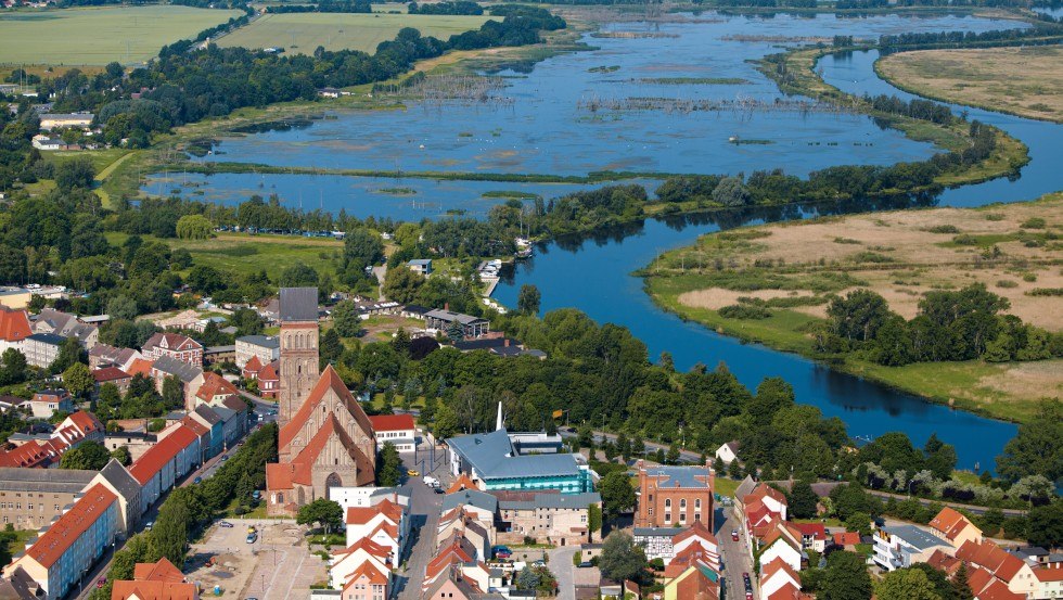 Die Peene mündet bei Anklam in den Peenestrom bzw. in das Stettiner Haff, © TMV/Grundner