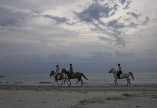 Einen Ausritt entlang des Ostseesaumes in der Abenddämmerung sicherlich ein Topabschluss eines Reiterlehrganges in Mecklenburg-Vorpommern, © TMV/ Hafemann