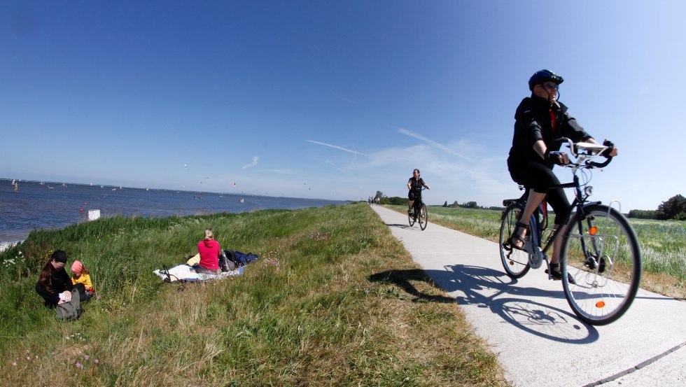 Beim Radfahren genießen Sie fantastische Ausblicke auf den Nationalpark Vorpommersche Boddenlandschaft, © TMV/Raff