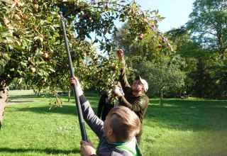 KInder mit Ranger auf Streuobstwiese, © Biosphärenreservatsamt Südost-Rügen