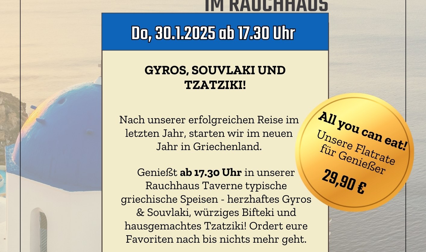 Typische griechische Spezialitäten in der Rauchhaus Taverne, © Rauchhaus Möllin