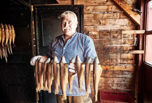 Direkt vom Fischer - frisch geräucherte Forelle aus dem Räucherofen, © TMV/pocha.de