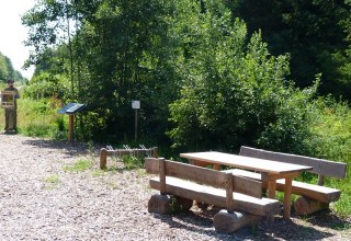 Direkt am Eingang des Walderlebnispfads befindet sich eine Picknickstation, © Ummanz-Information/Bordych