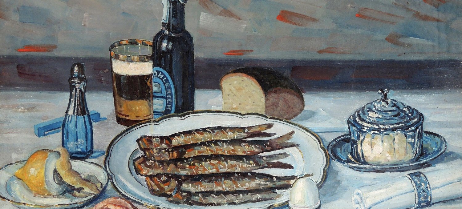 Bartels Otto, Stillleben mit Brathering und Bier,, © Kunstmuseum Schwaan