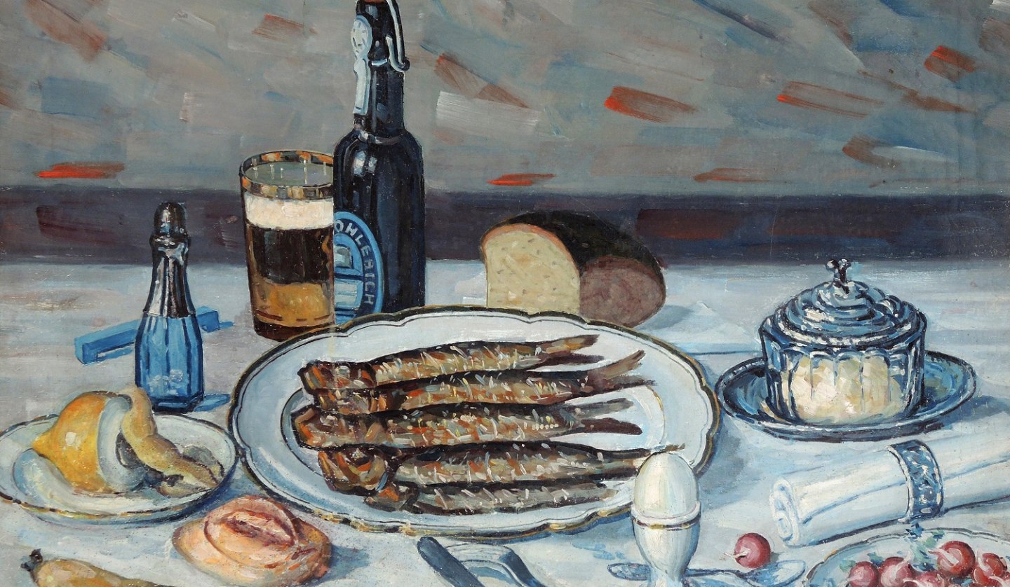 Bartels Otto, Stillleben mit Brathering und Bier,, © Kunstmuseum Schwaan