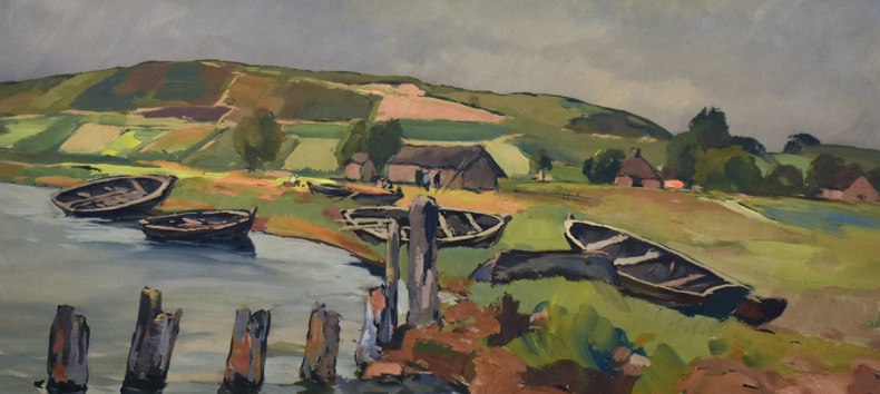 Tempera „Fischerhafen von Middelhagen am Hagen‘schen Wiek (Rügen)“, Eugen Kucher, © MB 5881; ©Stadtmuseum Bergen auf Rügen